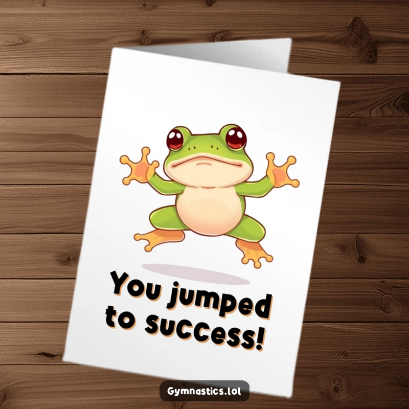 Funny Free Printable Congrats Card: A frog captured mid-nose-dive after a leap, a quirky way to celebrate.