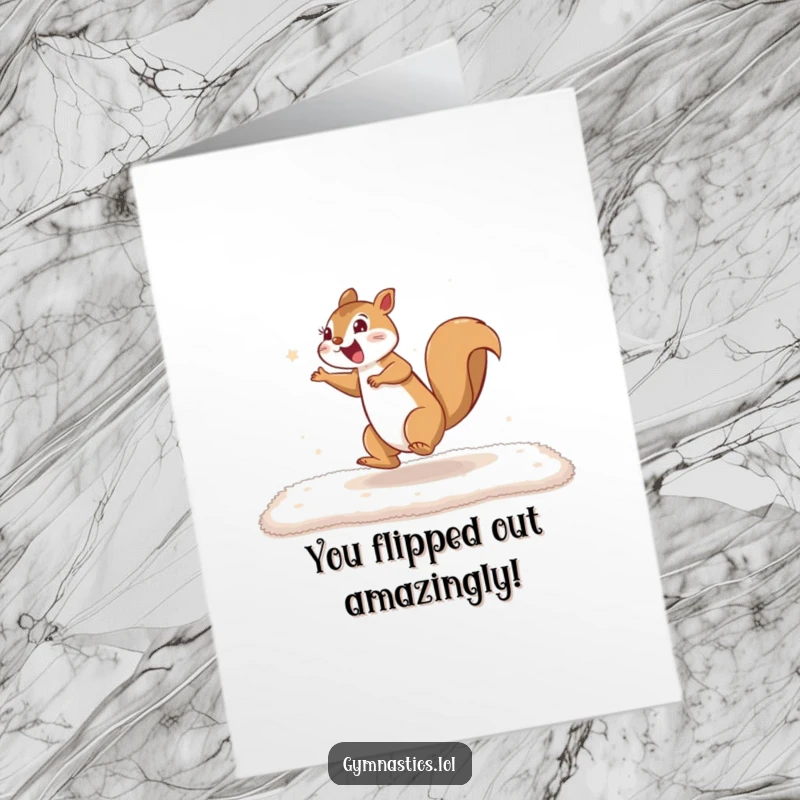 Funny Free Printable Congrats Card: A squirrel performing a cartwheel with enthusiasm, celebrating success with flair.