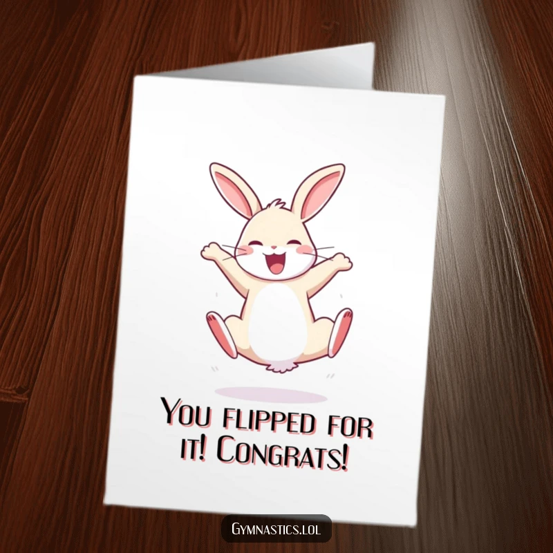 Funny Free Printable Congratulations Card: A bouncy rabbit cartwheels with pure joy, celebrating your fantastic accomplishment.