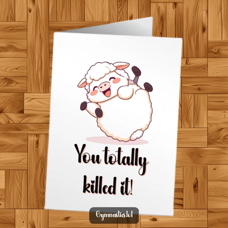 Funny Free Printable Congratulations Card showing a sheep giggling as it rolls end over end.