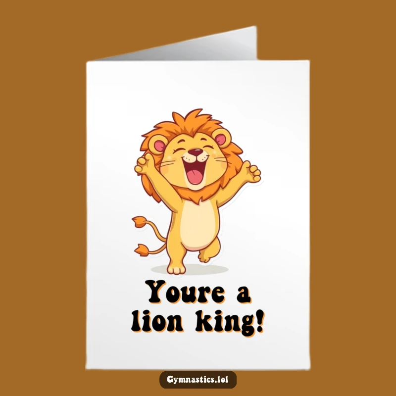 Free Printable Congrats Card: Lion Handstand Victory Roar Downloadable Gift