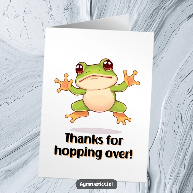 Funny Free Printable Thank You Card: A leaping frog comically landing on its nose, a funny way to say thanks.