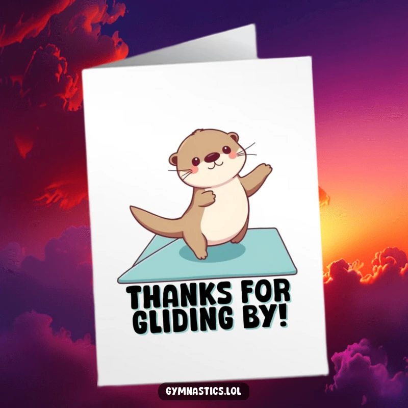 Funny Free Printable Thank You Card: A graceful otter gliding across a mat with stylized arm sweeps. A humorous DIY gift.