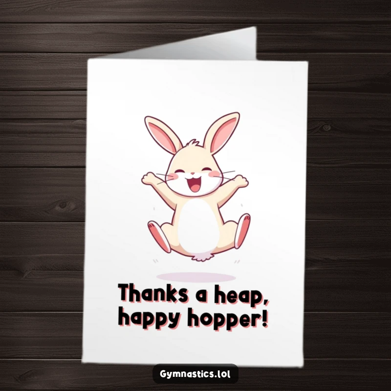 Funny Free Printable Thank You Card: A bouncy rabbit performs a joyful cartwheel, conveying energetic gratitude.