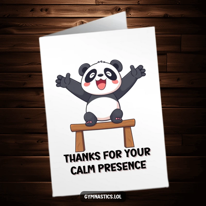 Funny Free Printable Thank You Card: A delighted panda balancing gracefully to show appreciation.