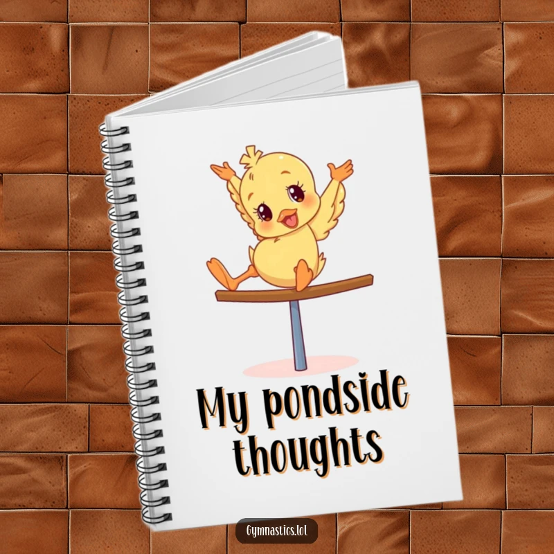 Funny Duckling Notebook: Giddy duckling in a head-over-heels tumble on a balance beam, perfect for capturing notes and whimsical thoughts.