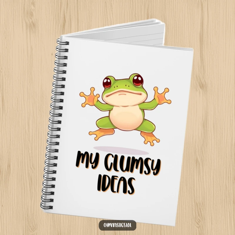 Funny frog notebook cover with a leaping frog landing awkwardly on its nose, perfect for capturing notes with a humorous, clumsy touch.