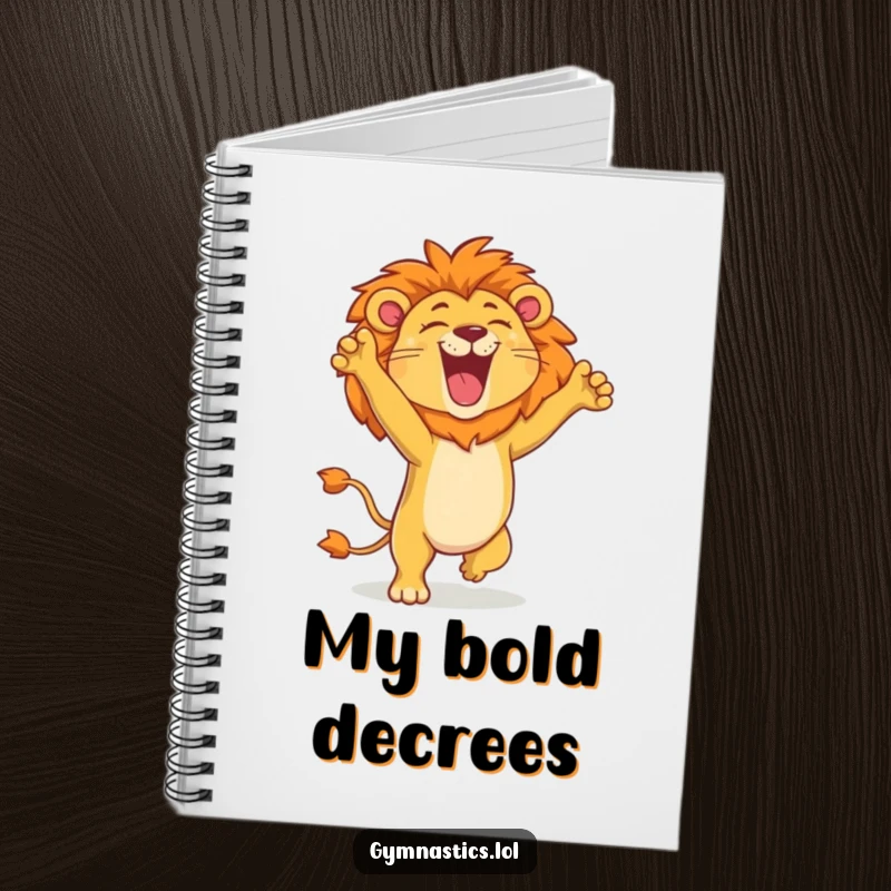 Funny lion notebook cover with a proud lion doing a handstand and roaring, perfect for capturing notes with a humorous, powerful touch.