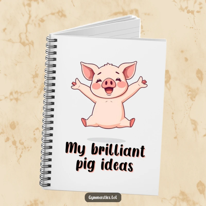 Funny Piglet Notebook: Cheerful piglet performing an energetic split leap, perfect for jotting down notes and creative thoughts.