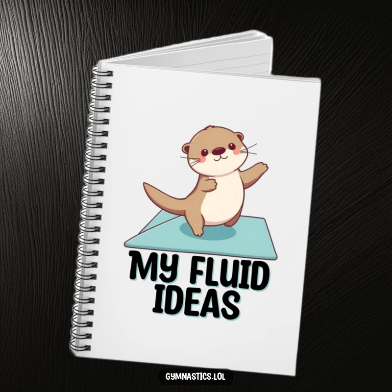 Funny otter notebook with a graceful otter gliding across a floor exercise mat, arms sweeping, for jotting down elegant ideas.