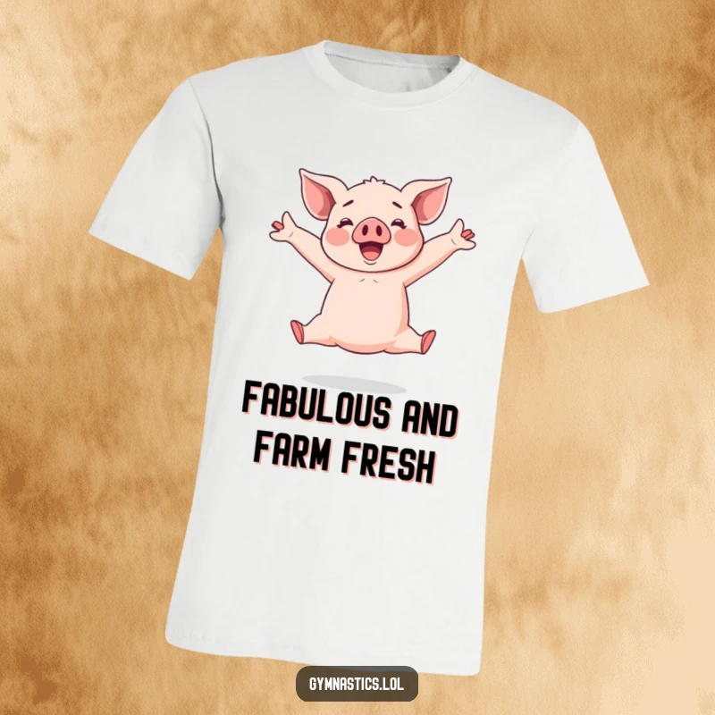 Funny Piglet T-Shirt: Cheerful piglet in the middle of a dynamic split leap, arms spread wide in pure happiness.