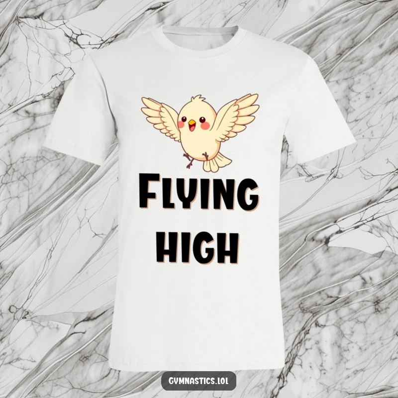 Funny Bird T-Shirt: A bouncing bird does a somersault, wings spread wide, capturing energetic humor and perfect for a fun funny gift.