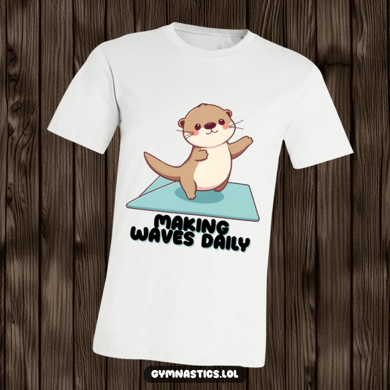 Funny otter t-shirt featuring a graceful otter gliding across a floor exercise mat, arms sweeping with athletic poise.