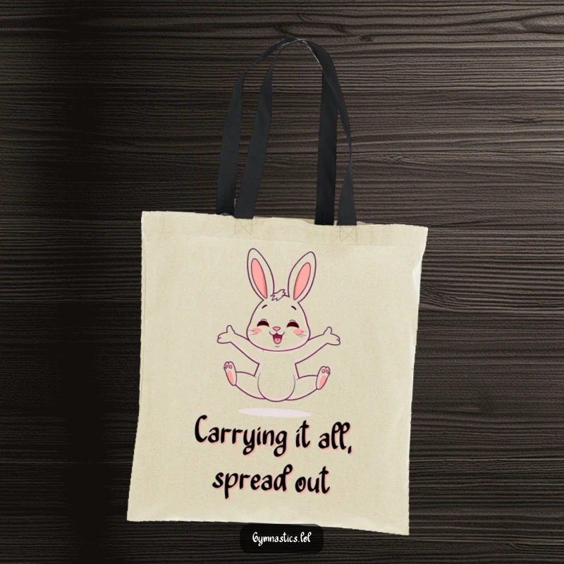 Funny bunny tote bag designed with a cheerful bunny in a wide, askew split, perfect for a humorous and practical carry-all.