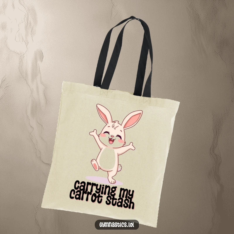 Funny Bunny Tote Bag: Happy bunny in a wobbly but enthusiastic handstand, great for carrying items with a dose of humor.