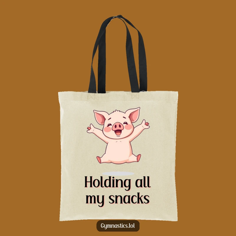 Funny Piglet Tote Bag: Cheerful Acrobat's Split Leap for Daily Errands