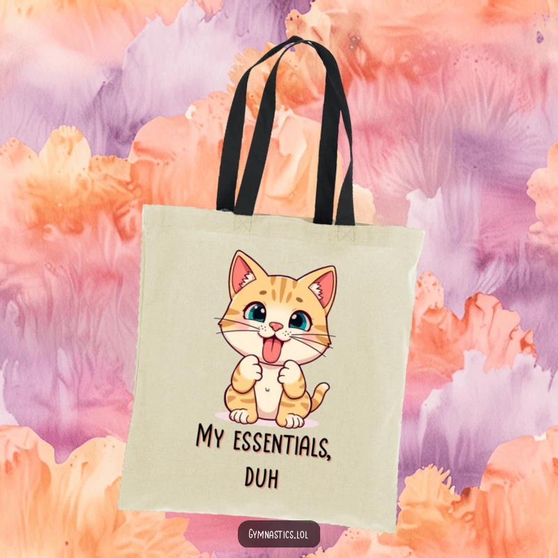 Funny Cat Yoga Tote Bag: A curious cat sticks its tongue out mid-pose, making this tote bag a humorous and practical accessory.